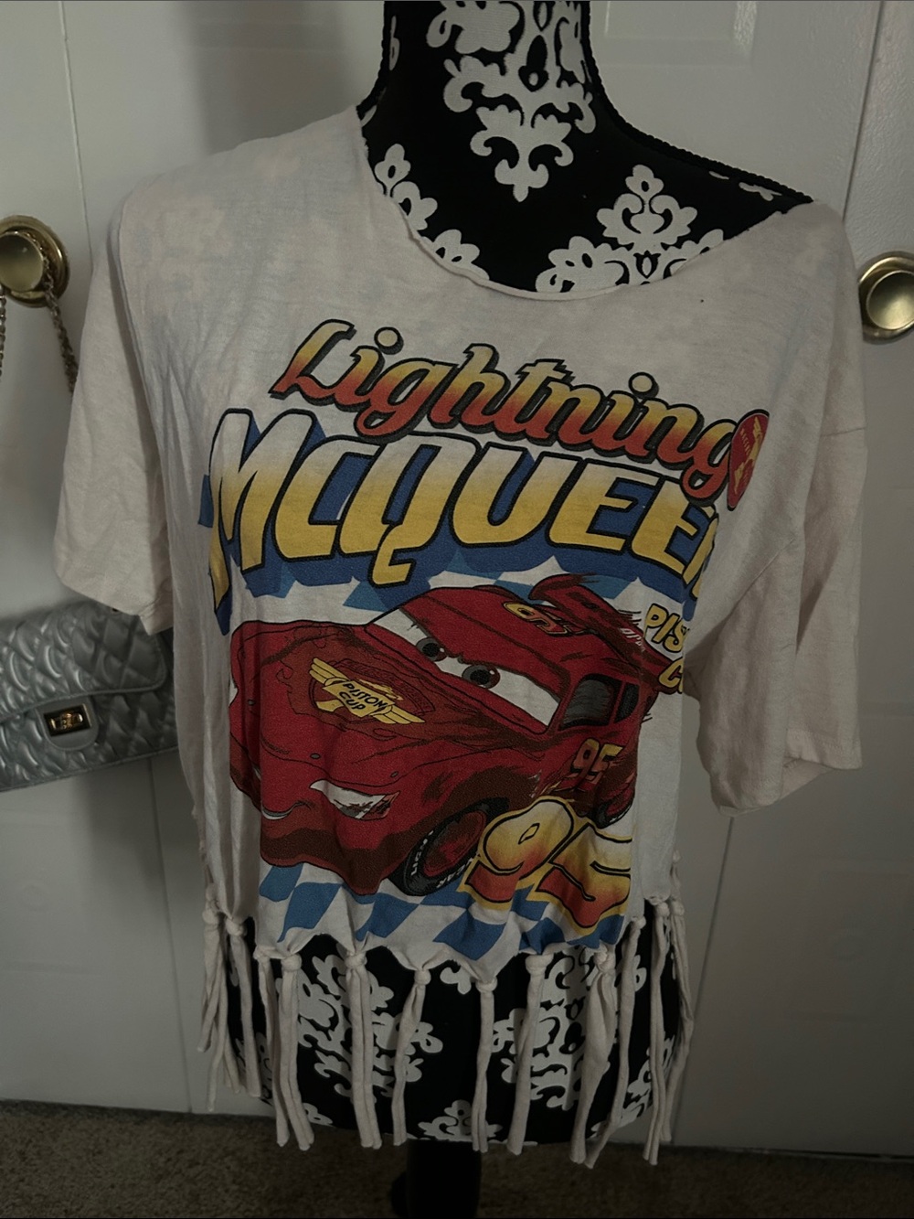 Lightning McQueen Fringe Graphic Tee - Red, Yellow, Blue on White